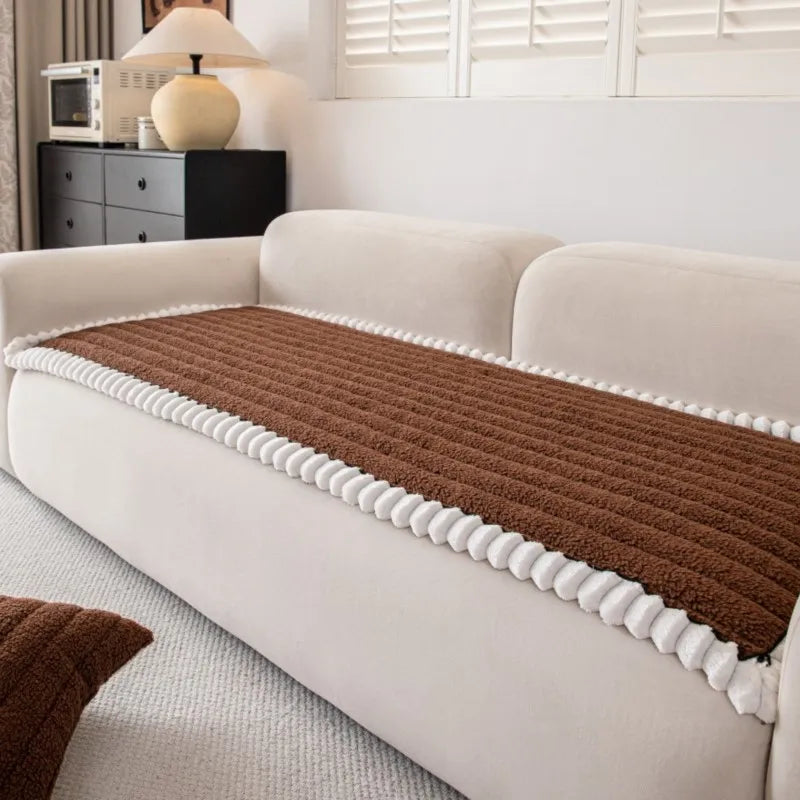 Solid Color Sofa Cushion Cover Non-Slip 2025 Autumn Wide Striped Sofa Protector Soft Anti-Skid Living Room Sofa Mats